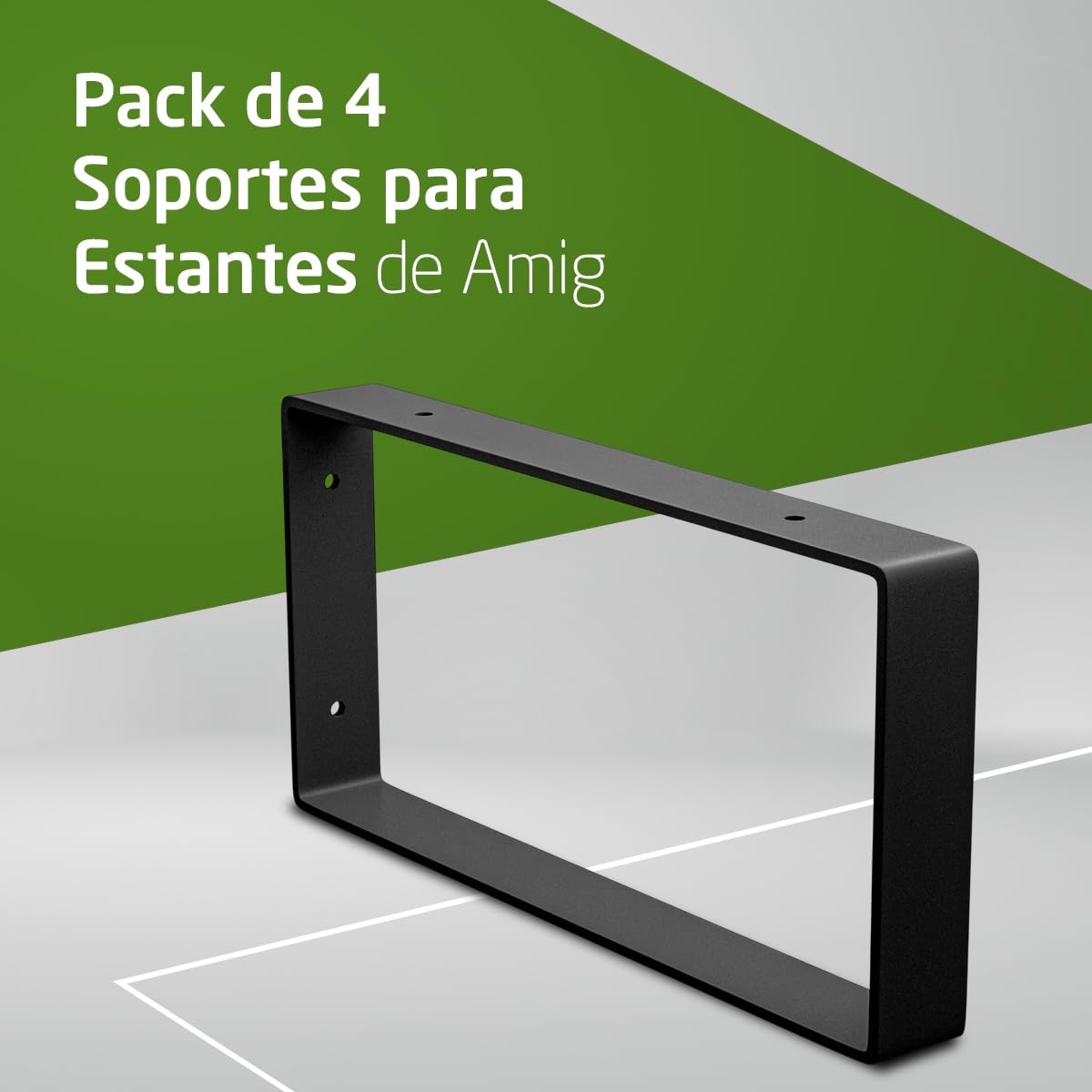 Amig - Pack de 4 Soportes Rectangulares para estantes Industriales - 126 x 261 x 30 mm - Acero Negro Mate - Soporte Estantería Pared - Diseño Funcional y Resistente - Ideal para Estanterías de Pared