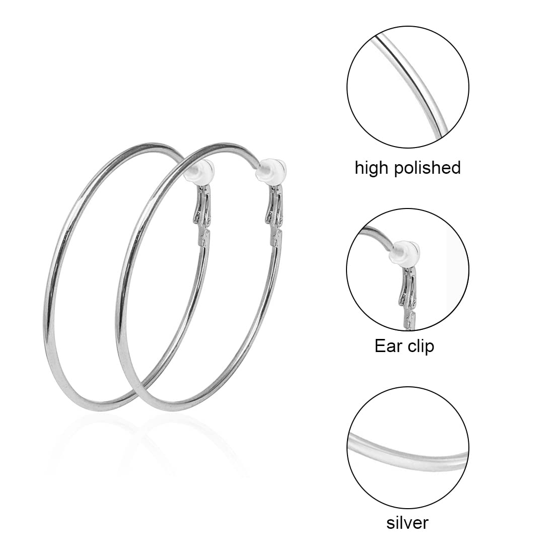 3 Paia Di Clip Per Le Orecchie, Set Di Cerchi Grandi, Orecchini Da Donna Non Forati, Orecchini Da Donna Ipoallergenici Realizzati In Oro Rosa Placcato Oro e Argento 6 Cm