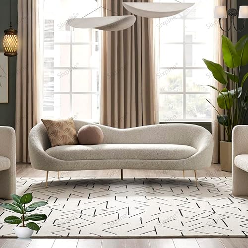 Image of Rosewood Luxury Curved Sofa in Premium Boucle Fabric | Solid Wood Structure | High Density Foam | Sturdy Golden Legs | Comfortable & Stylish Couch for Modern Living Room (Beige, 3 Seater)