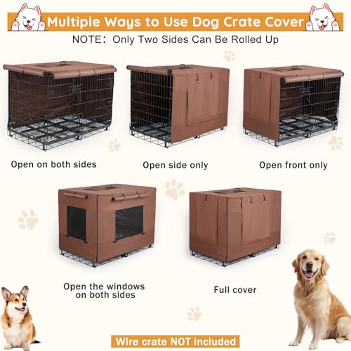 Dog Crate Cover 42 Inch Thickened Dog Kennel Cover Windproof Puppy Cage Covers with Mesh Windows on Both Sides Portable Crate Covers for Dogs Cages Fit for Indoor/Outdoor Use - Image 5