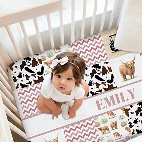 High Land Custom Baby Girl Crib Bedding Set - Pink Nursery Bedding, 2 Piece Set With Name Crib Comforter and Fitted Sheets