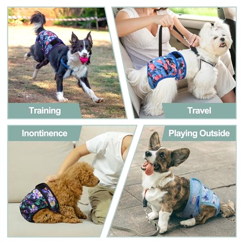 Image of Washable Female Dog Diapers (5 Pack) - Doggie Reusable Small Medium Large Dog Diapers for Doggy Puppy Female in Period - Highly Absorbent Dog Heat Panties,S Plus,Rose