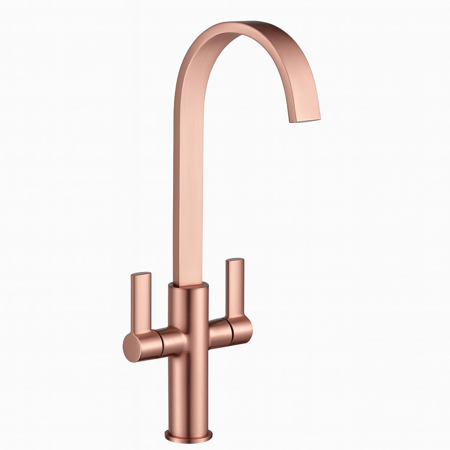 Carna Swept Spout Two Handle Copper Kitchen Mixer Tap - Modern Dual Lever Design with Brushed Copper Finish