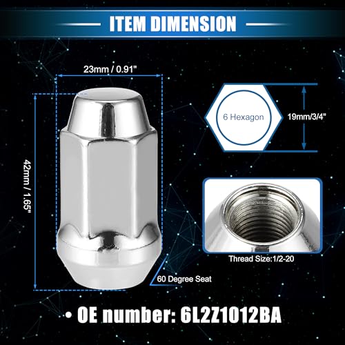 Image of 5 Pcs Wheel Lug Nuts Compatible for Ford Explorer for Lincoln MKS, Durable Chorme Plated 1 /2-20 Carbon Steel Silver Tone Tire Lugnuts