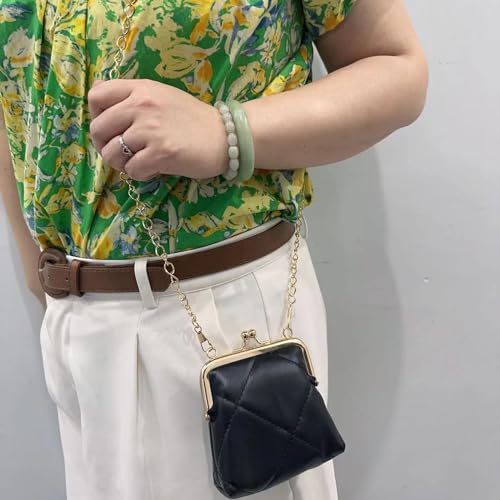 Vintage Genuine Leather Kiss Lock Purse for Women Crossbody Handbag Wallet (Black)4