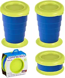 Kit 2 Copos Retrátil Encolhe 330ml Azul Para Levar Na Bolsa