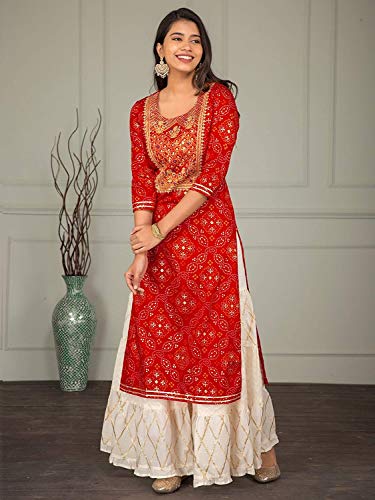 Image of Women's Jaipuri Rajasthani Rayon Straight Kurti with Palazzo Set | Ethnic Kurta Palazzo Dress for Women & Girls