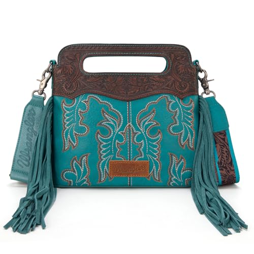 Image of Wrangler Western Handbag for Women Crossbody Bag Top Handle Shoulder Bag Embossed Cowgirl Fringe Purse