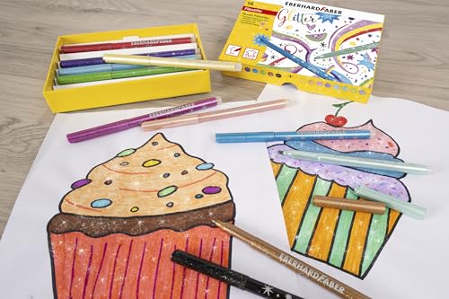 Eberhard Faber 551016 - Glitzer Filzstifte Set, 16 Malstifte mit Basic und Pastell Farben