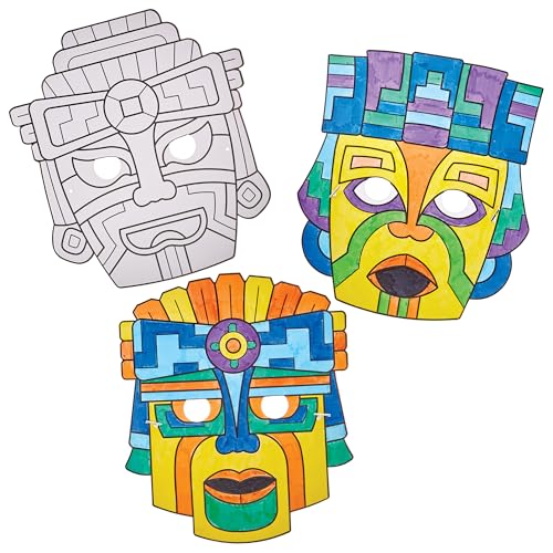 Baker Ross FN021 Aztec Colour-in Masks - Pack of 8, Educational Arts and Crafts Kits, Learning Resources