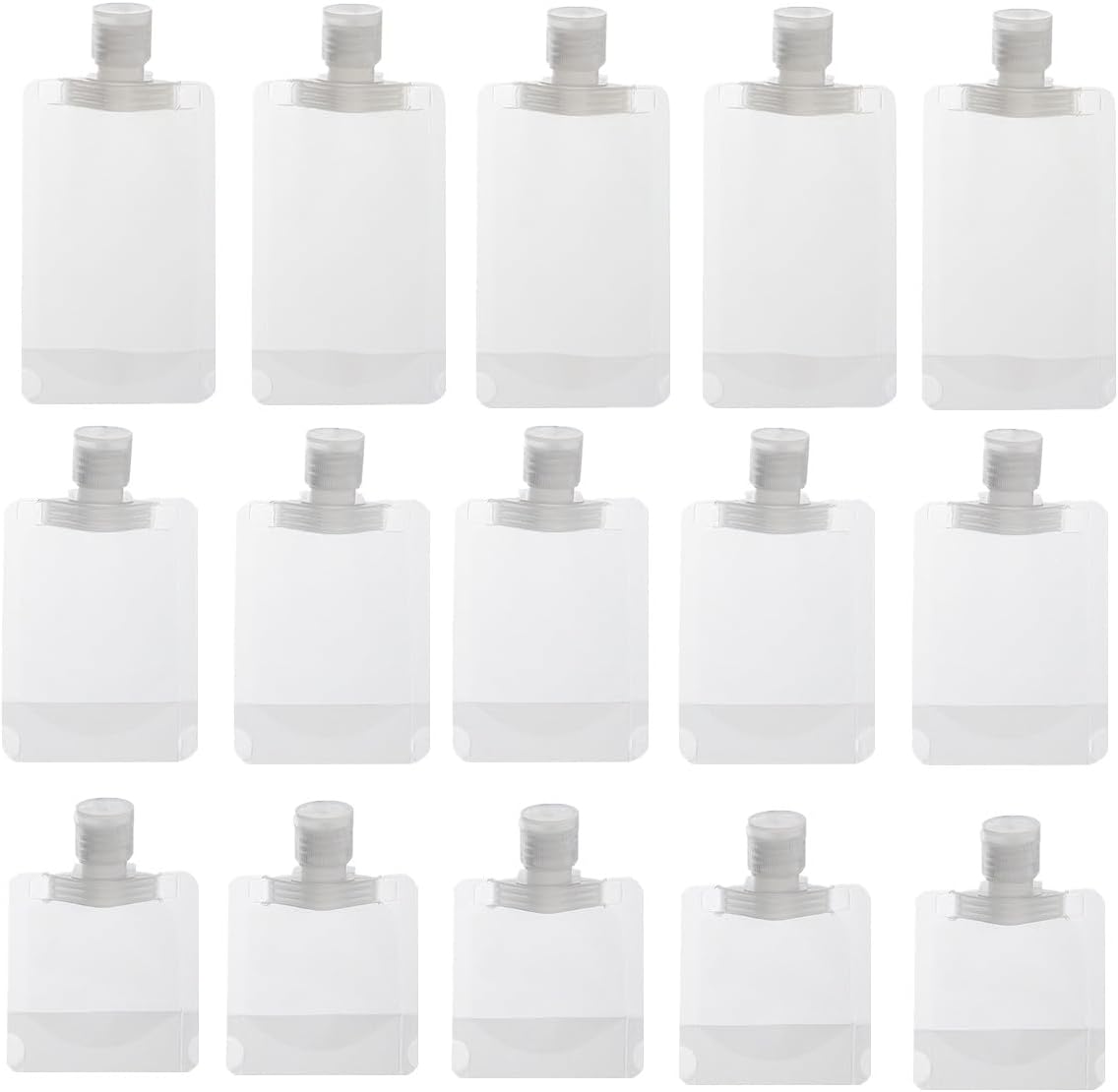 15Pcs Refillable Travel Pouches, 30ml/50ml/100ml – Transparent, Leak-Proof, Reusable Travel Bottles for Toiletries, Makeup, Skincare Products