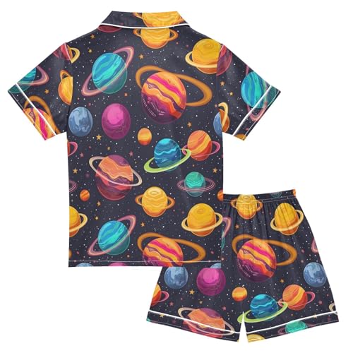 ALAZA Planet Space Solar System Watercolor Satin Pajamas Set Short Sleeve Button Down Sleepwear Summer Pjs 2 Piece2