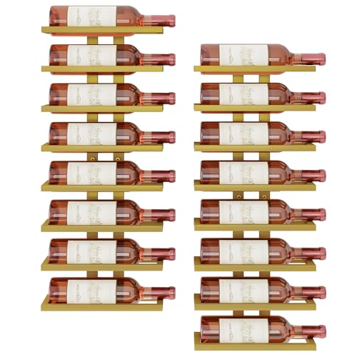 Image of Hoctieon 2-Set 8 Tier Wall Mount Wine Rack (16 Tiers), Wall Racks for Wine Bottles Display and Storage, Hanging Bottle Organizer for Living Room, Dining Room, Wine Cellar, Bar, Quartz Green