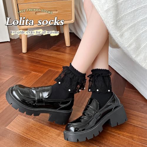 Pearl Lace Ruffle Frilly Ankle Socks for Women 6