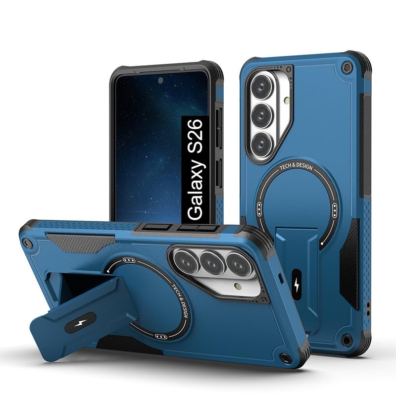 Image of US LITE Back Cover for Samsung Galaxy S26 with Portable Kickstand | MagSafe Compatible Magnetic Case | Shockproof Military Grade Protection | Extreme Protection Phone Cover - Blue