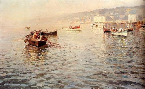 Tableau Navires de pêche affiche impression d'art décoration murale toile Attilio Pratella