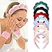 Luckybear Spa Headband for Washing Face, Velvet Makeup Headband with Face Wash Wristbands - Red