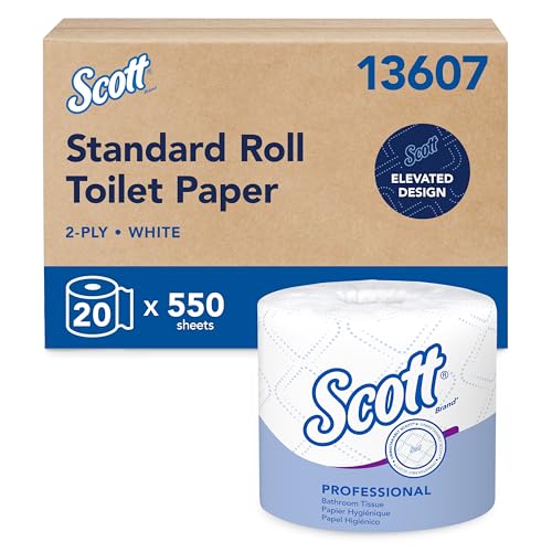 Scott Professional Standard Roll Toilet Paper Bulk (13607) 2-Ply Elevated Design White Individually Wrapped Compact for Easy Storage (20 Rolls of 550 Sheets 11 000 Sheet Total)