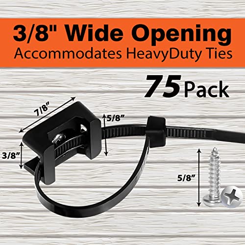 75 Pcs Cable Zip Ties Base Saddle Type Mounts With 6 Inch & 0.19 Inch Cable Ties And Stainless Steel Screw, Anchor Wire Cable Clips Organizer Holders Clamps Fasteners (Black/White) #TOP1