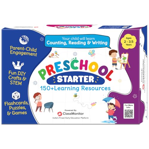 Image of ClassMonitor Preschool Starter Integrated Learning Kit for Ages 2 3 4 | 45 Activities & 150+ Resources | Flashcards, Worksheets, Puzzles, Games & STEM | Screen-Free Early Learning & School Readiness
