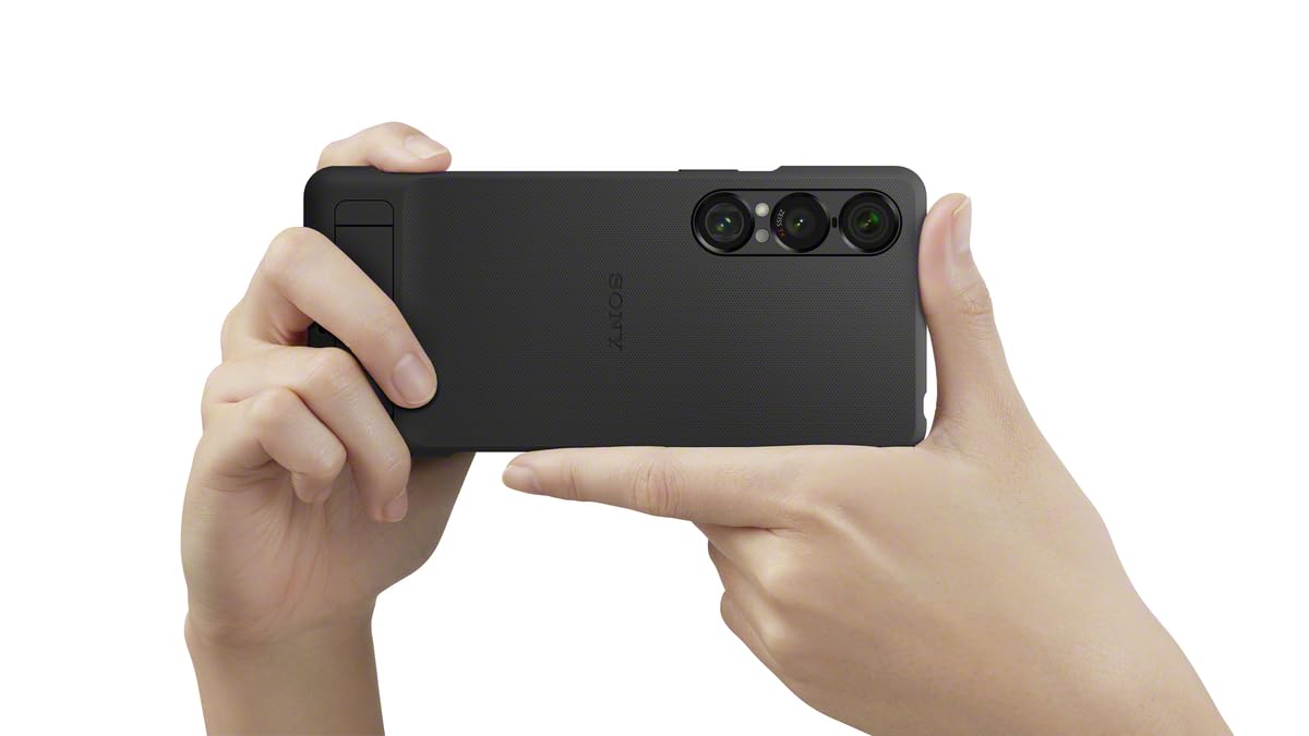 Sony Stylowa osłona z podpórką do smartfonu Xperia 1 VII | Pasek zapobiegający | Uniwersalna podpórka i nowy pasek z pierścieniem z myślą o wygodzie i lepszej ochronie, Czarny