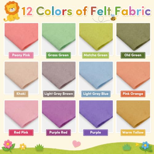 Image of 60pcs 12 x 12 Inches 1.4mm Thick Soft Felt Fabric Sheet 12 Assorted Morandi Series Colors Felt Fabric Sheet for DIY Craft Squares Handcraft Sewing Squares Patchwork Nonwoven Patchwork