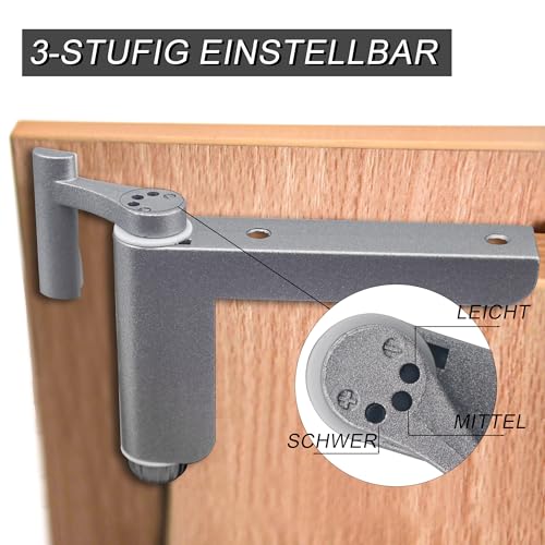Türschließer ohne Bohren - Minitürschließer, automatischer Türschließer für leichte Innentüren, geeignet für DIN links/rechts schließende Zimmertüren - 1 Stück Silber