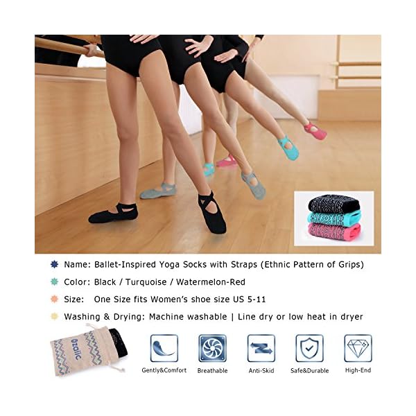 Ozaiic Yoga Socks for Women Non-Slip Grips & Straps, Ideal for Pilates, Pure Barre, Ballet, Dance, Barefoot Workout