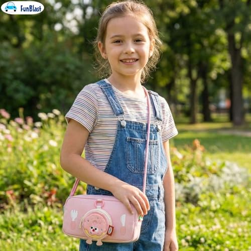 Image of FunBlast Pencil Pouch for Girls - Cartoon Pouch with Hanging Strap & Coin Pouch, Multipurpose Zipper Case, Aesthetic Pouches for Girl, Kawaii Pencil Case, Cute Pouches for Girls (Pink)