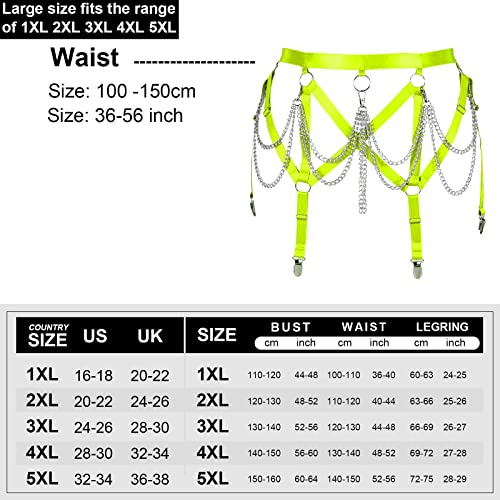 Women's Body Harness Leg Garter Belt Hip Belt Plus Size Metal Chain Garter Cutout Thigh Punk Gothic Carnival (Fluorescent Green) #TOP3