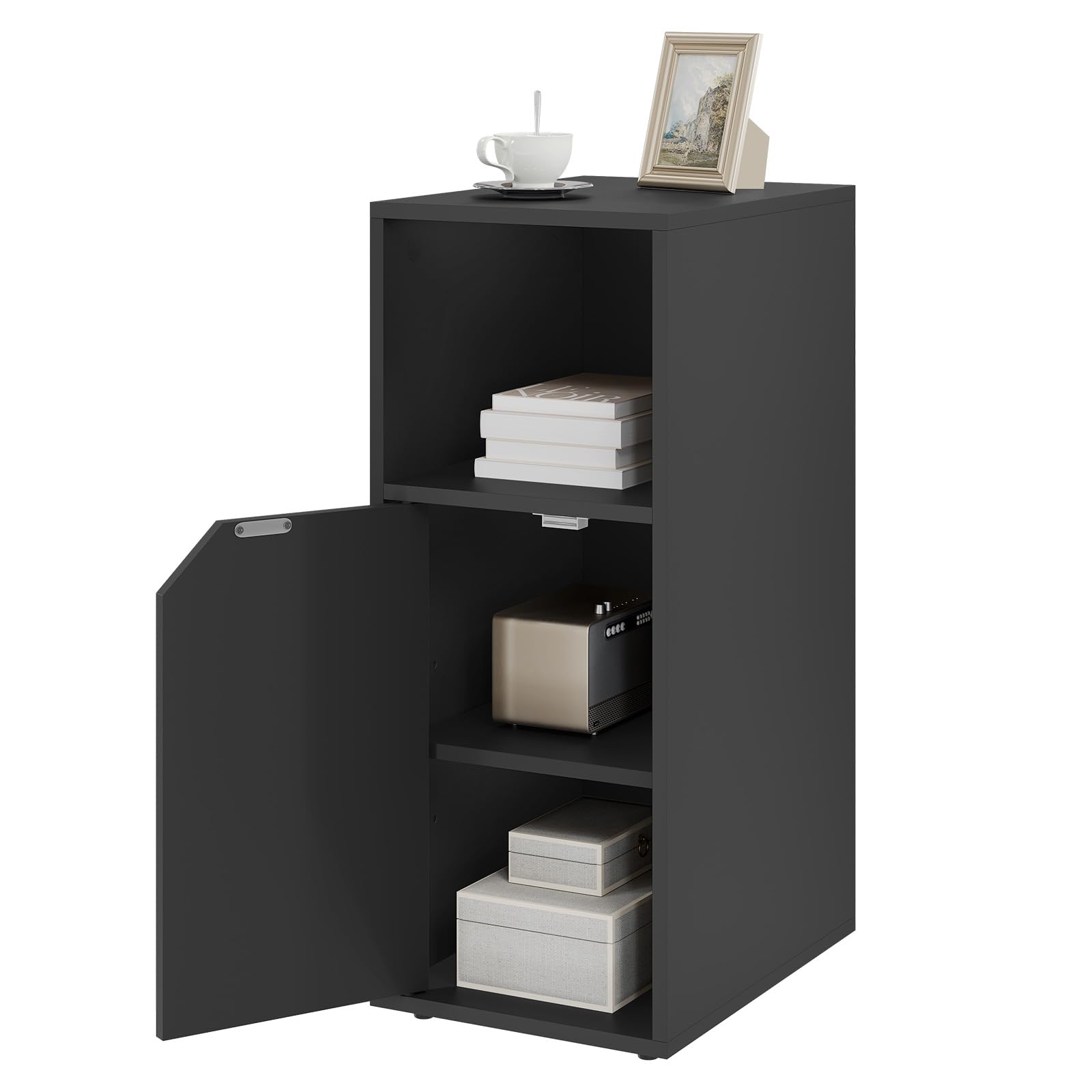WOLTU NTS16sz Narrow Nightstand placed in a narrow space next to a bed