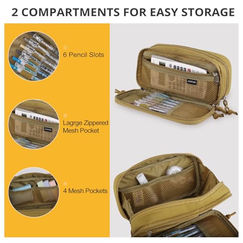 Image of ATRIPACK Tactical Pencil Case for Boy,Large Capacity Pencil Pouch,Marker Organizer Case Pen Box, Tool Bag Desk Organizer for School College Office Organizers for Kids Men Women Adult Teens(Brown)
