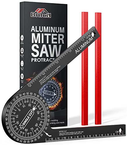 Bnlcd Miter Saw Protractor, 7.3-Inch Aluminum Protractor Angle Finder Featuring Precision Laser Engraved Scales, Woodworking Angle Measuring Tool with 360 Degree Rotation Function