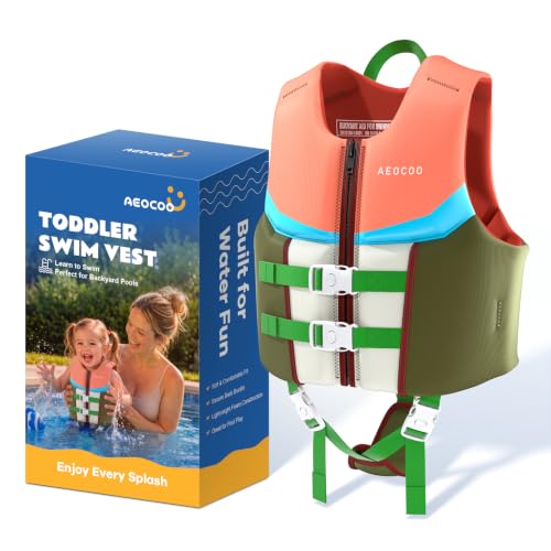 AEOCOO Toddler Swim Vest for 50-70 Pounds, Kids Pool Floaties Vest 5-7 Year Old, Puddle Swim Jumper Buoyancy Jacket, Boys, Girls, Niños, Coral Paradise - image 1
