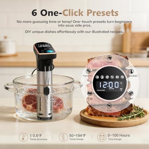 Image of 1300W Sous Vide Cooker | Quiet Immersion Circulator with Brushless Motor, IPX7 Fully Waterproof, 6 One-Touch Presets,No APP