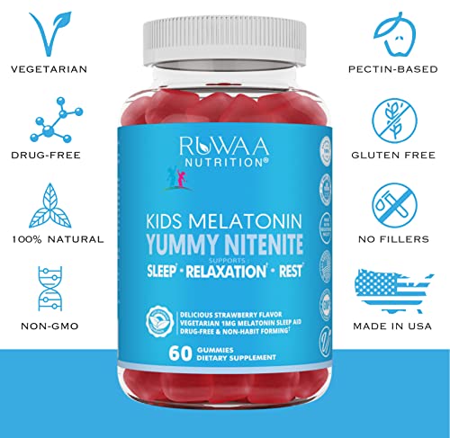 RUWAA NUTRITION Melatonin Gummies, Safe, Drug-Free & Effective Natural Sleep Aid Supplement for Children. Kids 1mg Melatonin Gummy, Gluten-Free Vegetarian Restful Sleep Products for Ages 4+ 120ct (2) - Image 3