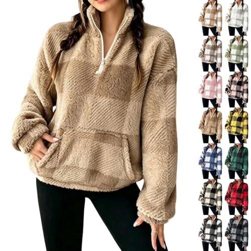 Womens Fleece Pullover Quarter Zip, Half Zip Fuzzy Fleece Sweatshirts - image 1
