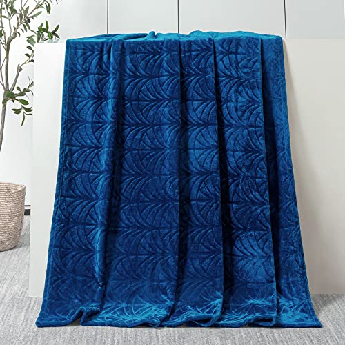 Yebeda Couverture Polaire avec Motif de Feuilles, Bleu Royal 150x200 cm, en Flanelle Douce Chaude et Confortable, pour Canapé ou Lit, Convient à Toutes Les Saisons Cover