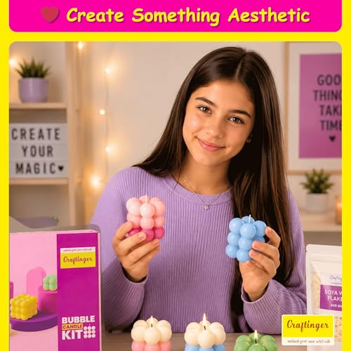 Image of Craftinger DIY Bubble Candle Making Kit with 400gm SOYA Wax | 2 Different Size Silicon Molds | 4 Pigment | Wicks & Sticks | Beginner Kit for Kids & Adults | Ideal for Birthday Gifts, Craft Lover