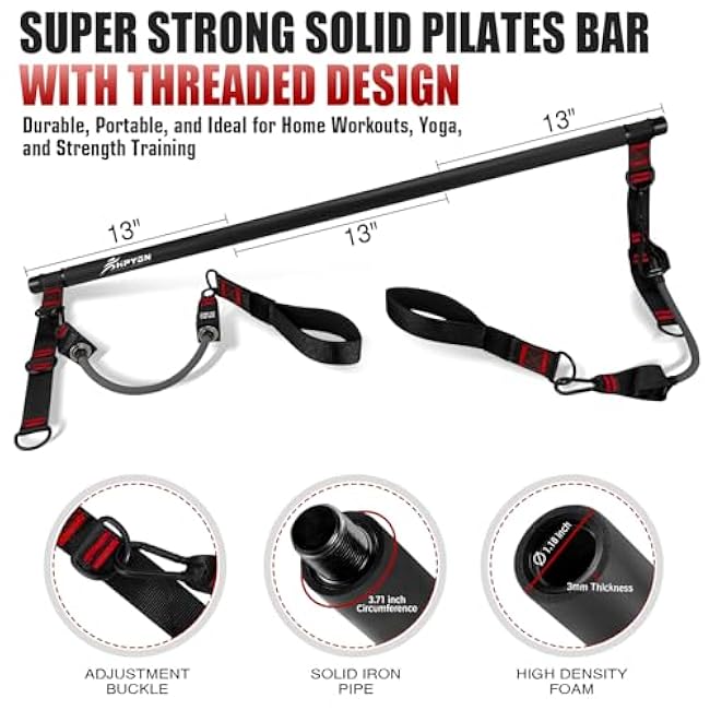 Pilates Bar Kit with Resistance Bands, Heavy Duty Multifunctional Pilates Workout Equipment for Strength Training, HIPS, Back, Arms, Abs, Shoulders, Portable Home Gym & Travel Fitness Gear for Men