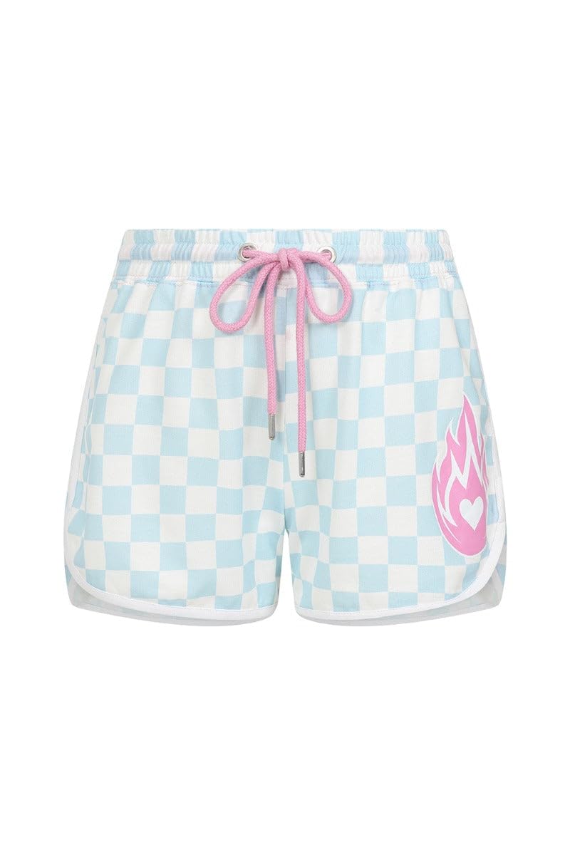 Hell Bunny Alexis Blue White Check Shorts - Cotton Elastane - S