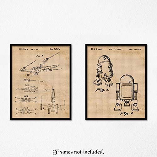 Vintage Star Wars XWing & R2D2 Patent Poster Prints, Set of 2 (8x10) Unframed Photos, Wall Art Decor Gifts Under 15 for Home, Office, Man Cave, College Student, Teacher, Coach, Comic-Con & Movies Fan