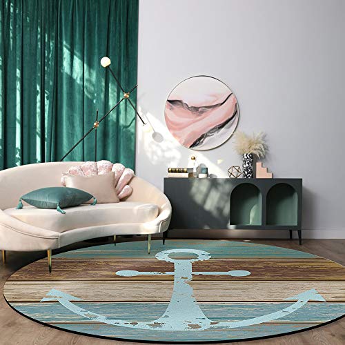 Rustic Wood Anchor Area Rug Round Rugs 3Ft, Nautical Ocean Collection Area Runner Circle Rug (Non-Slip) Carpets Kids Living Room Bedroom Indoor Outdoor Nursery Rugs Décor #TOP2