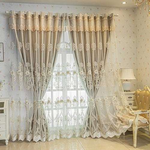 Amidoudou 1 Pair European Double Layer Curtains with Sheer Curtains
