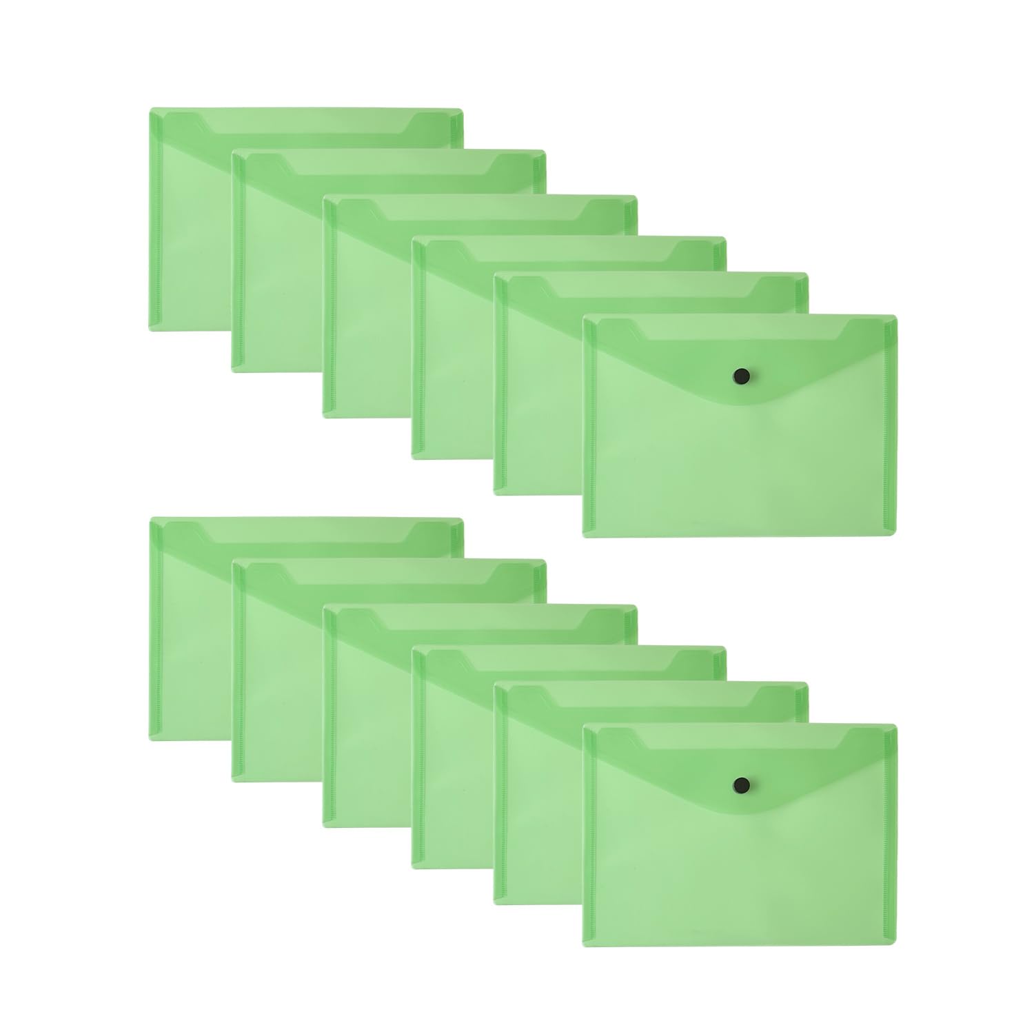 Pack of 12 Green Janrax A5 Wallets – Strong Polypropylene Document Folders with Press‑Stud Fastening, Holds 150 Sheets
