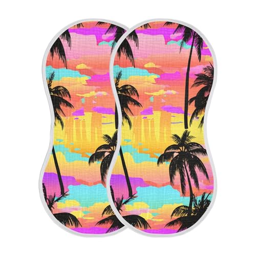 xigua Tropical Palm Trees Baby Burp Cloths for Newborn Boys and Girls 2 Pack, Soft & Absorbent Cotton Baby Burp Cloth, Baby Washcloths, Newborn Towel, Burp Rags2