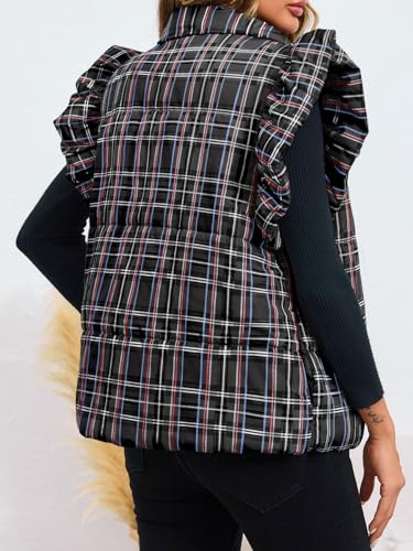 Tankaneo Womens Plaid Puffer Vests Ruffle Sleeveless Lightweight Quilted Vest Fall Winter Padded Gilets Coats - image 5