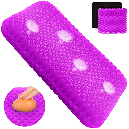 Gel Seat Cushion for Long Sitting, Purple Gel Cushion for Wheelchair Large & Thick, Gel Chair Cushion Soft & Cool, Breathable Gel Car Seat Cushion Reduce Sweat, Gel Pressure Relief Cushion Comfort