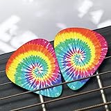 Tie Dye Guitar Picks for Electric Guitar, Colorful Thin Medium Heavy Plectrum Picks for Acoustic Guitar Bass Ukulele Accessories, 0.46mm/0.71mm/0.96mm, 12 Pack