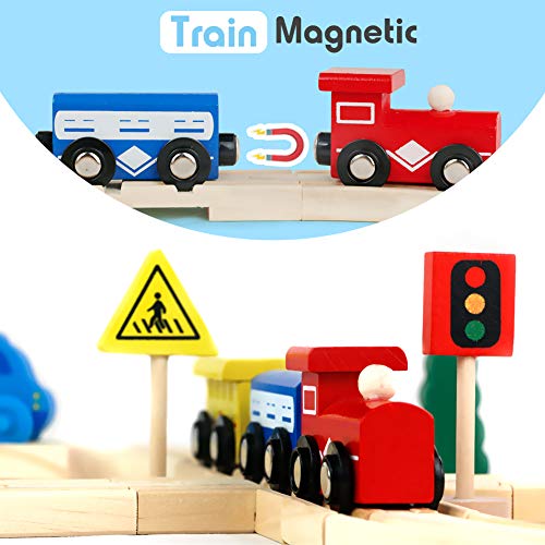 Holzeisenbahn Eisenbahn Kinder Set Zug & Holz Eisenbahnen 33Pcs Lernspiele Kinder Geschenke für 3 4 5 6 Jahre Jungen Mädchen – Bild 4
